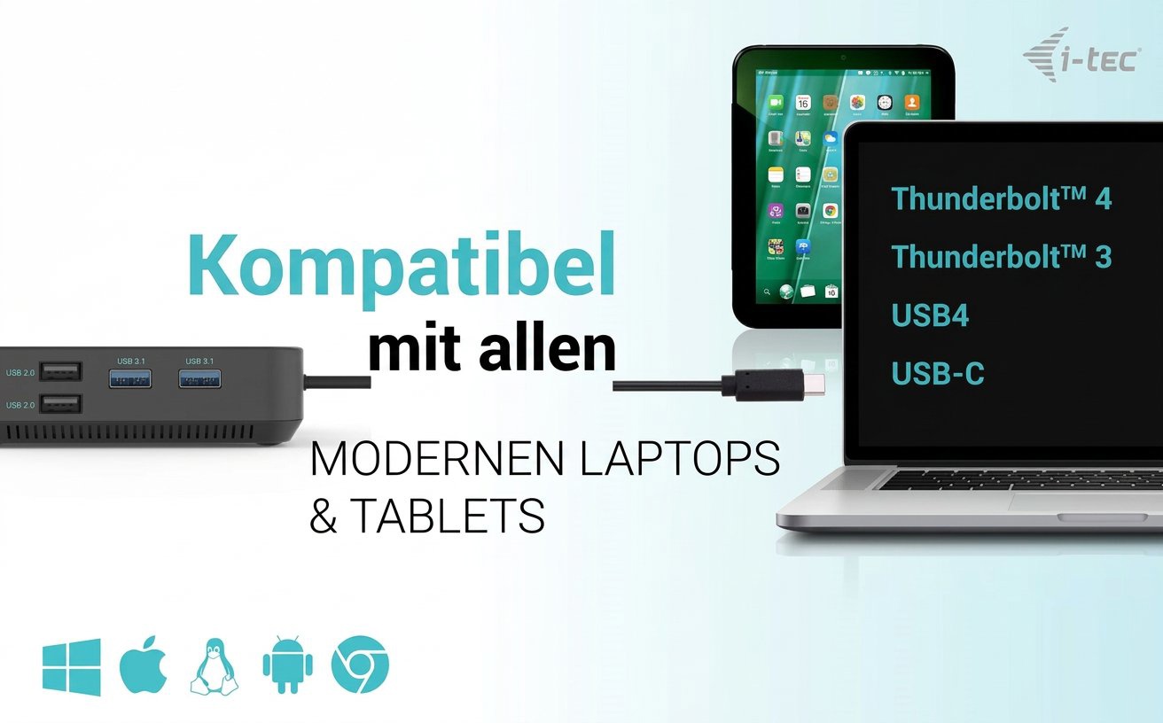 Dockingstation i-tec USB-C HDMI Dual DP Display Docking Station + 100W-Netzteil