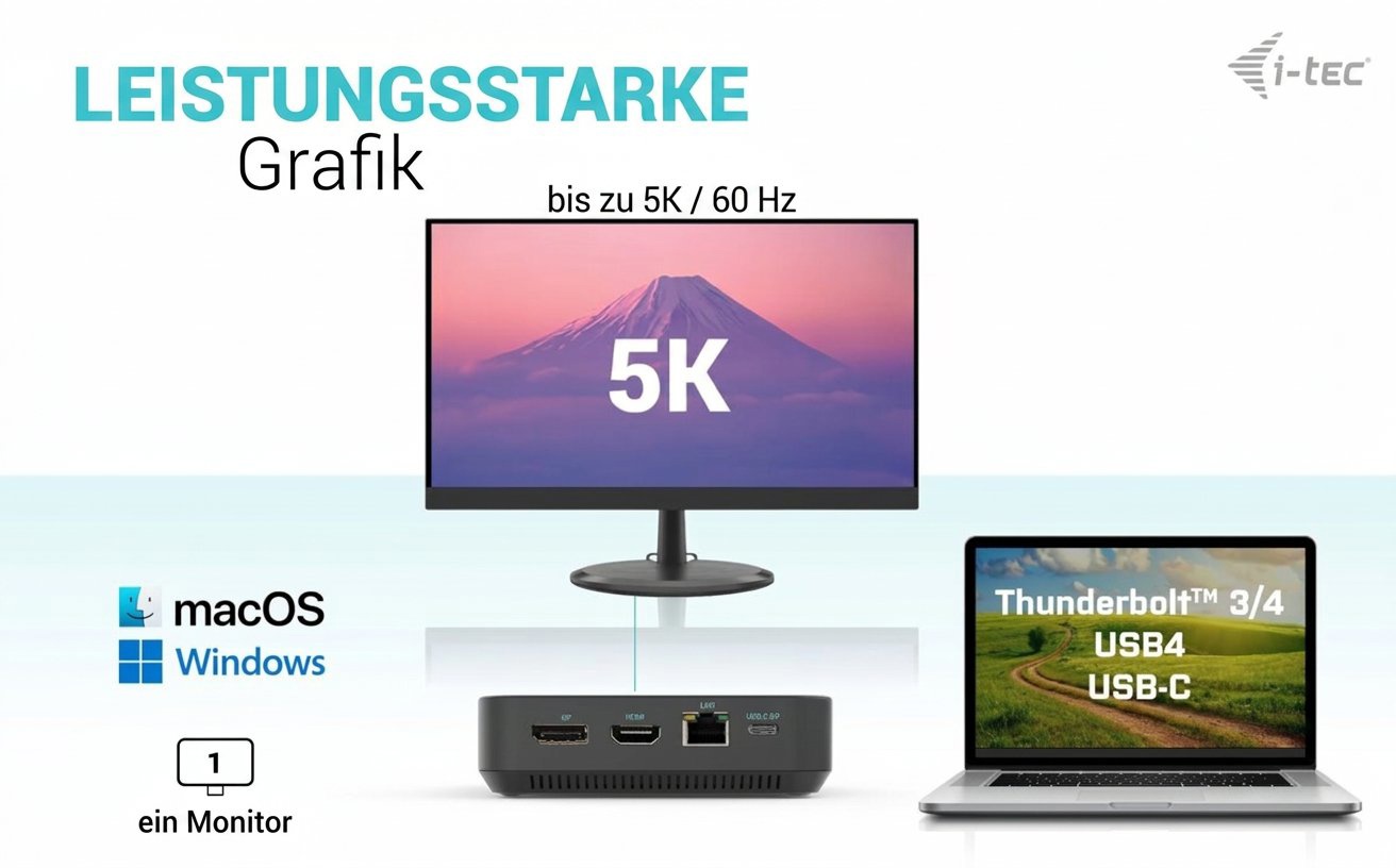 Dockingstation i-tec USB-C HDMI Dual DP Display Docking Station + 100W-Netzteil