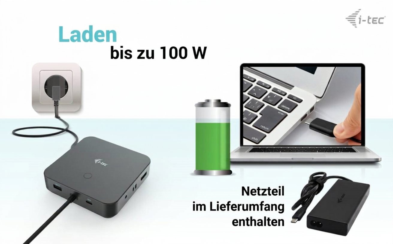 Dockingstation i-tec USB-C HDMI Dual DP Display Docking Station + 100W-Netzteil