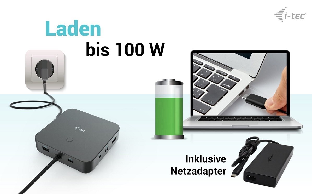i-tec USB-C HDMI Dual DP Display Docking Station + 100W Power Adapter