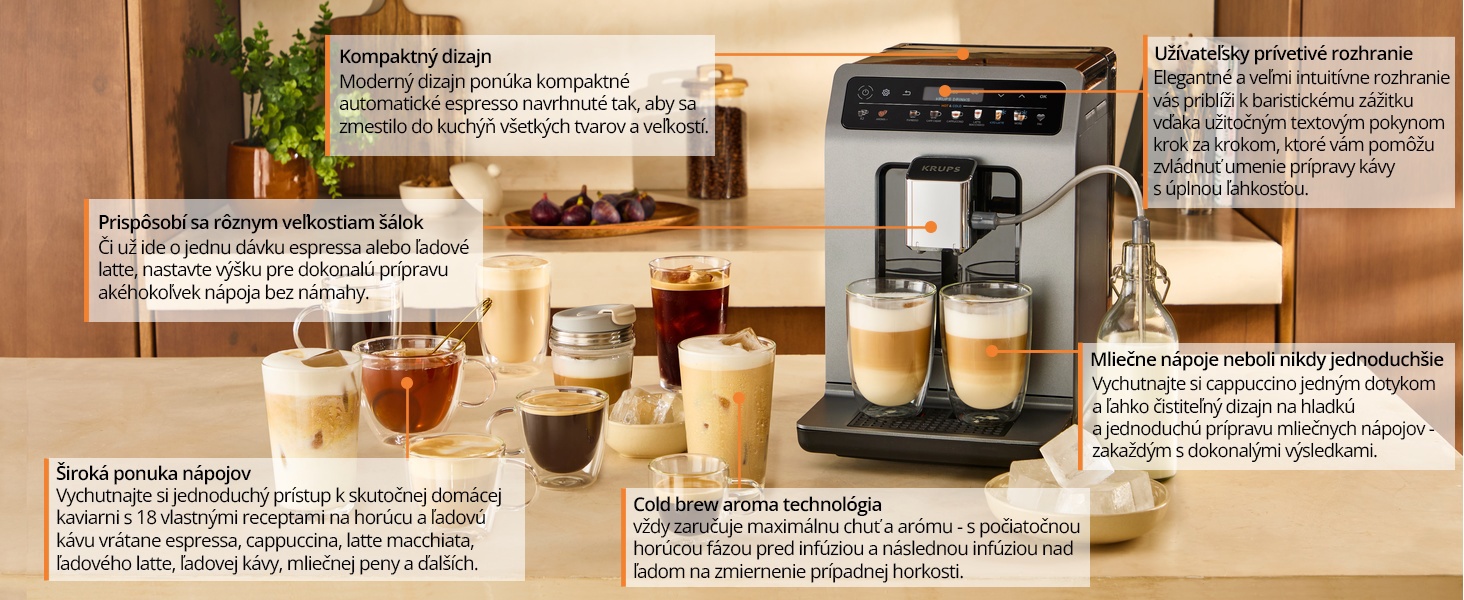Automatický kávovar KRUPS EA898GF0 Evidencia Hot & Cold Kávovar na zrnkovú kávu KRUPS EA898GF0 Evidencia Hot & Cold