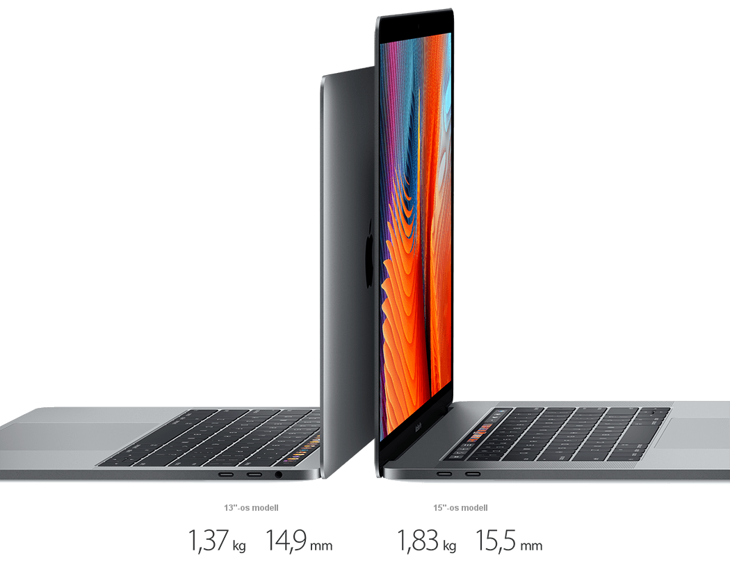 Modellek összehasonlítása MacBook Pro - tömeg és méretek
