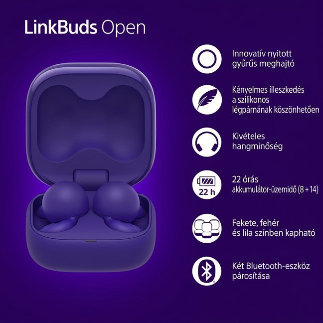 Lila Sony LinkBuds Open vezeték nélküli fülhallgató