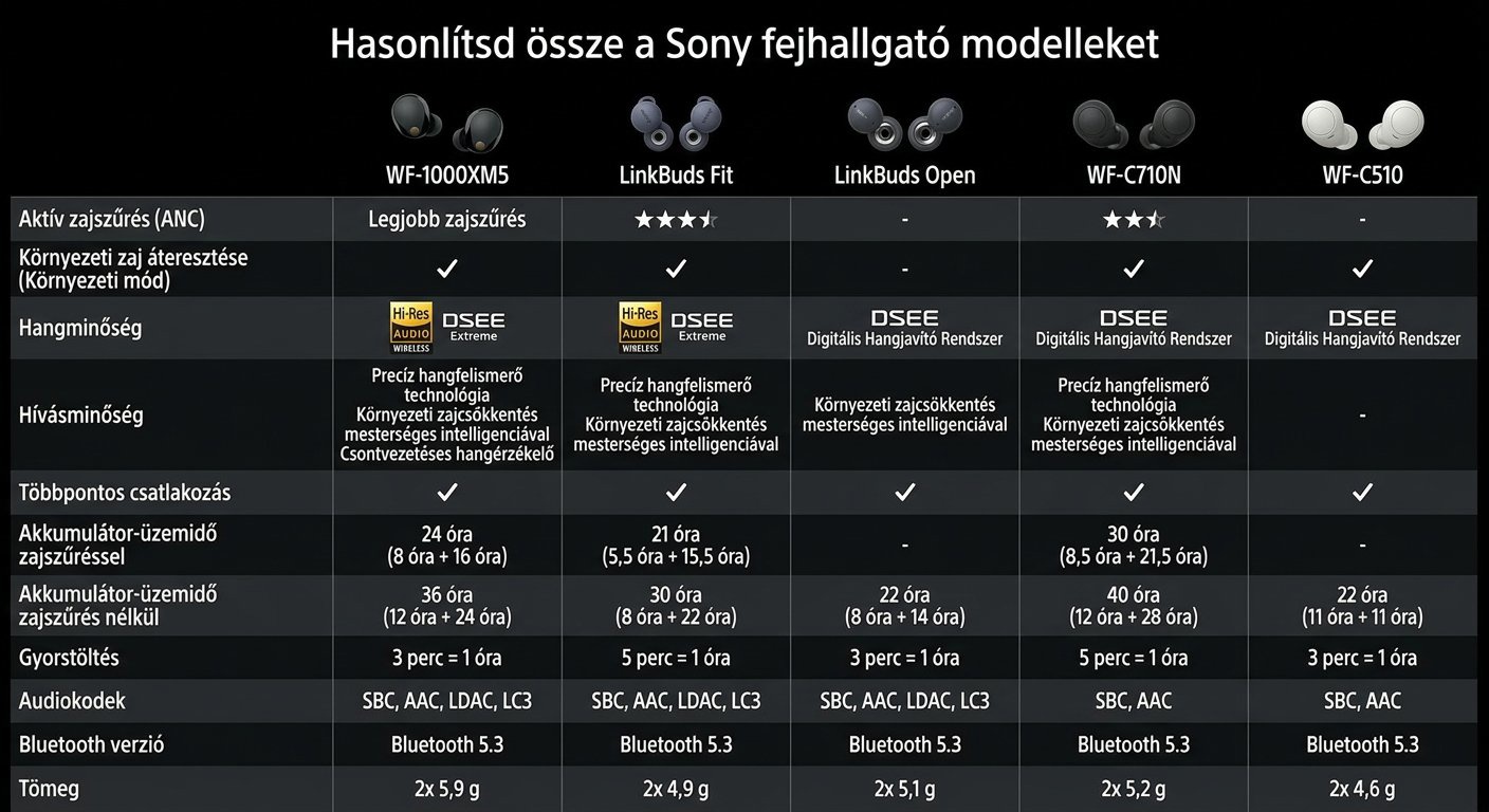 Sony vezeték nélküli fülhallgatók összehasonlítása