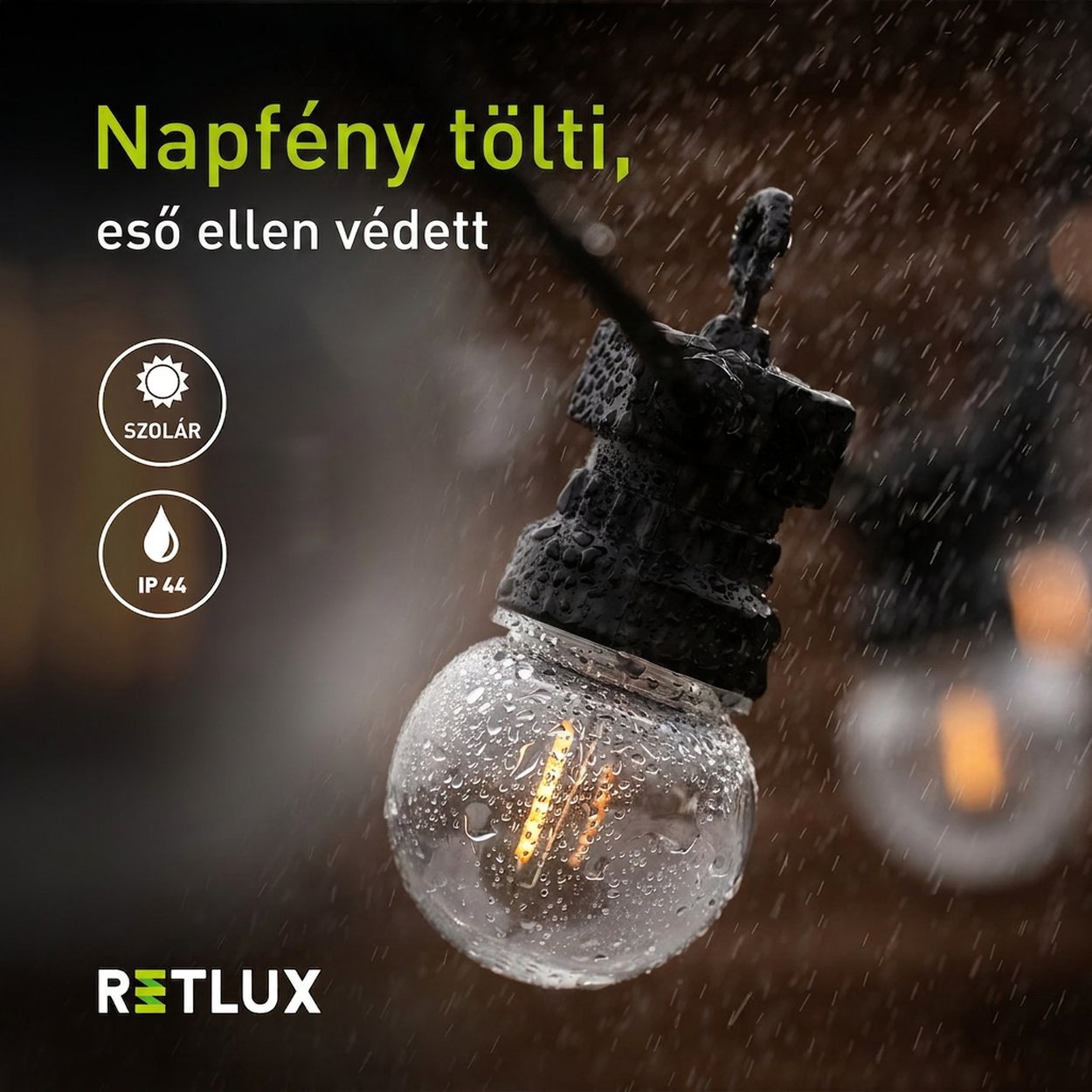 RETLUX RGL 123 napelemes party fényfüzér, 10 LED