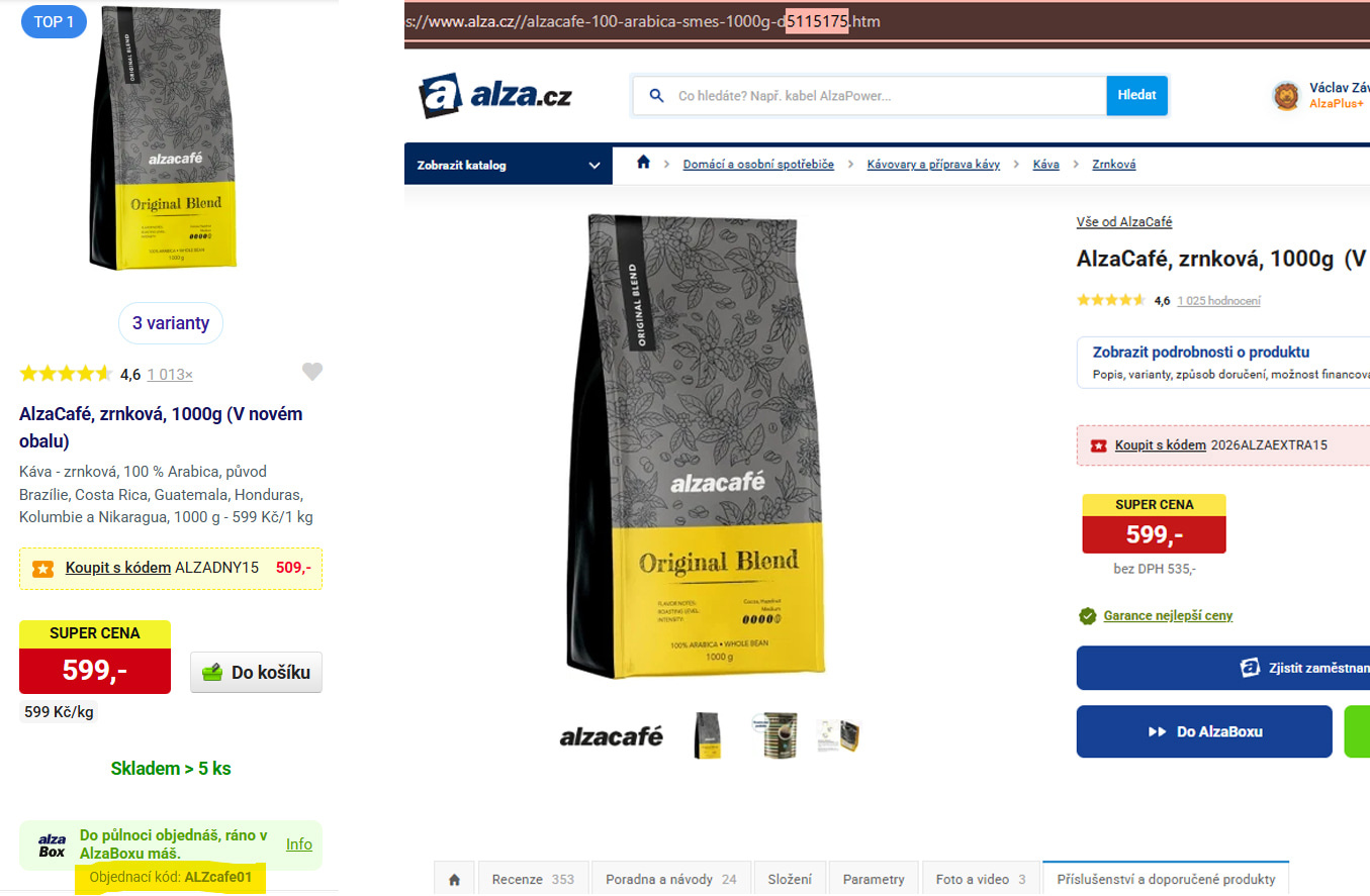 Filtrování produktů