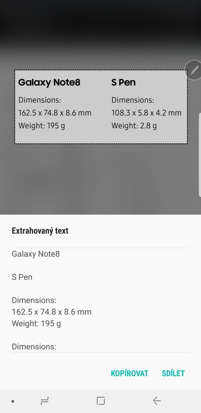 S Pen – extrakce textu z výběru