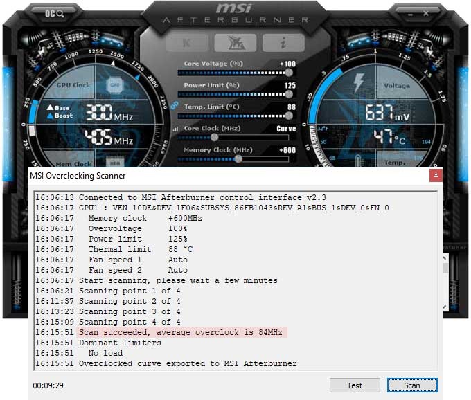 Přetaktování Asus Strix RTX 2060 SUPER O8G Gaming; Afterburner
