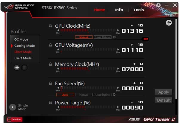 Asus Strix RX 560 O4G Gaming GPU Tweak II Silent mode