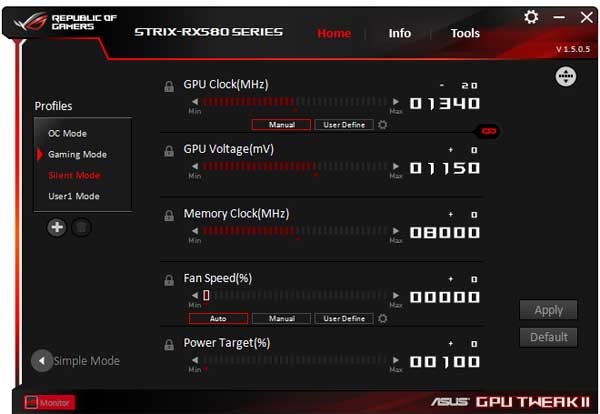 Asus Strix RX 580 O8G Gaming GPU Tweak II Silent mode