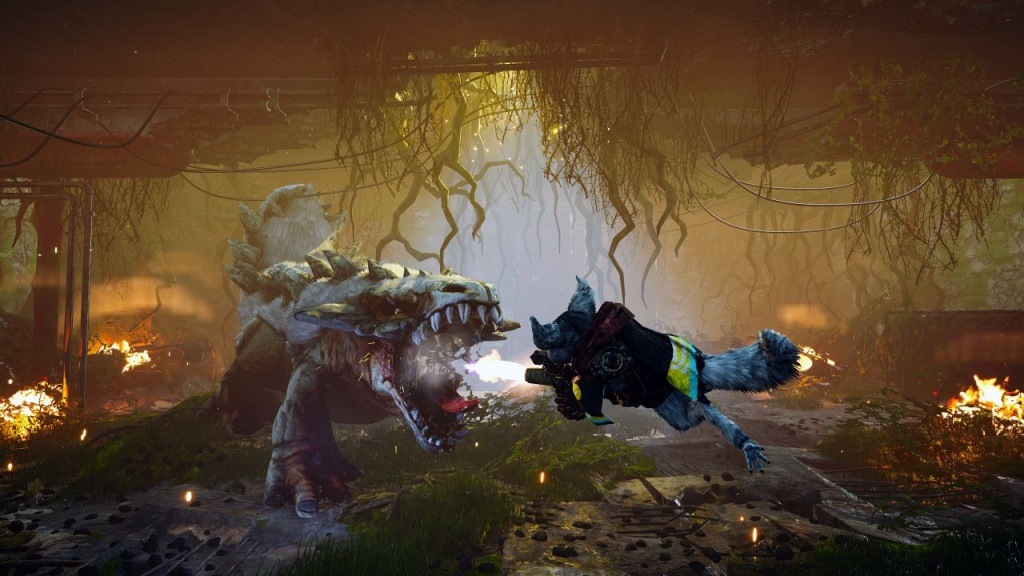 Biomutant; screenshot: střelba za letu