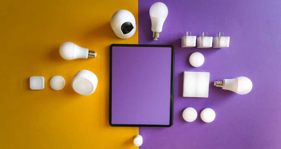 IoT, tablet, žiarovky