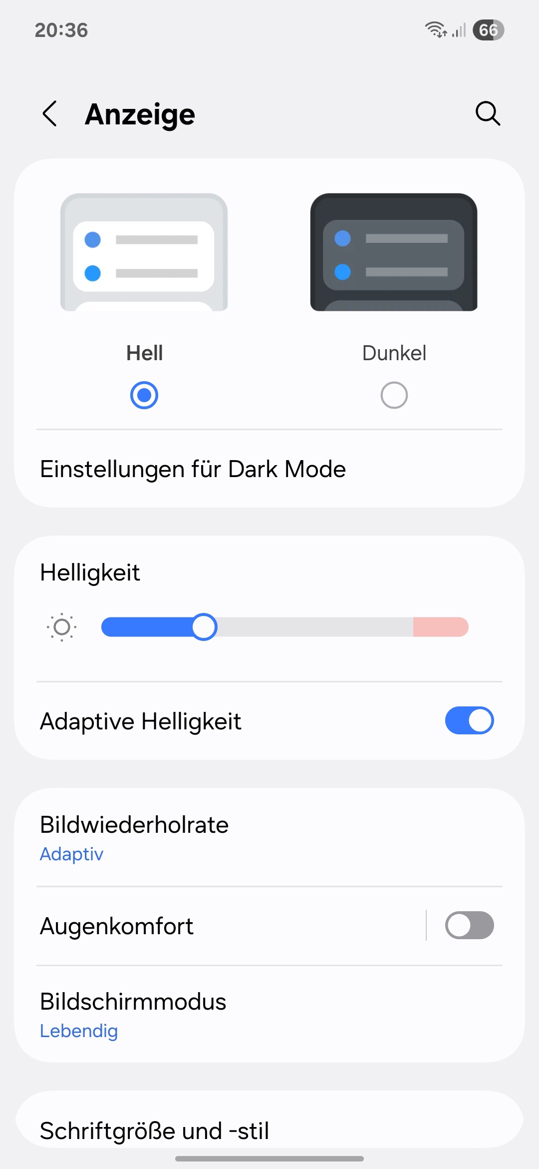 Samsung Galaxy A36 5G, Test, Display-Einstellungen
