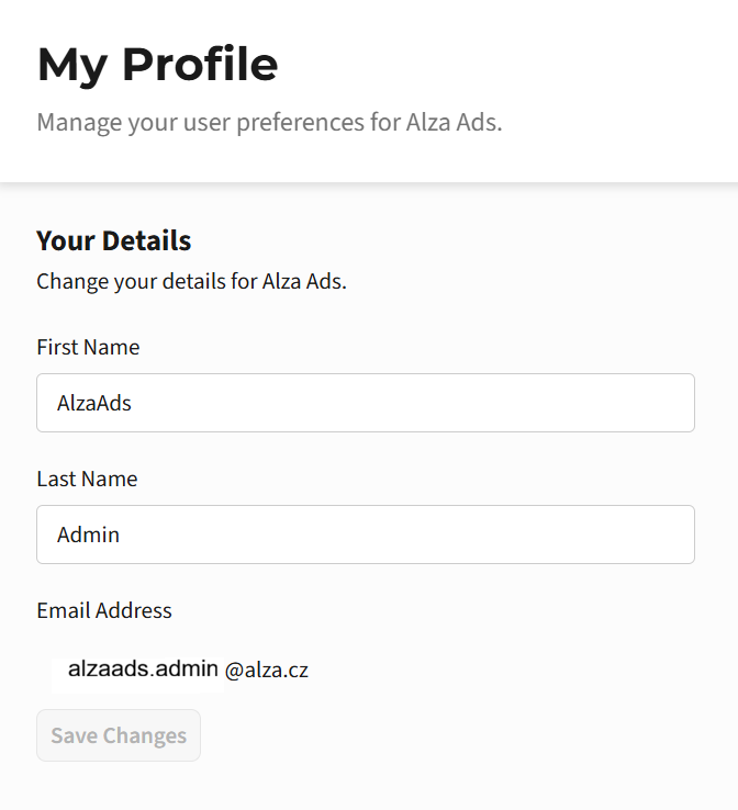 User profile settings
