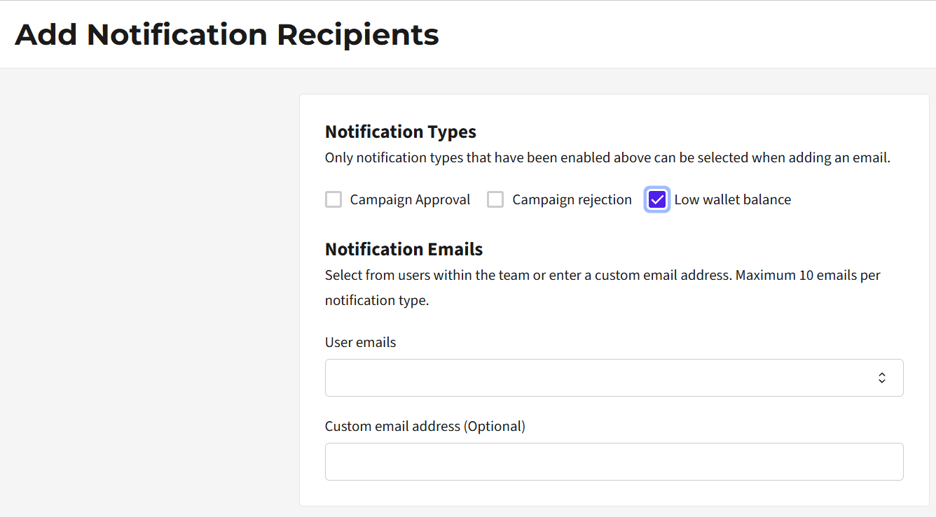 Addresses for receiving notifications