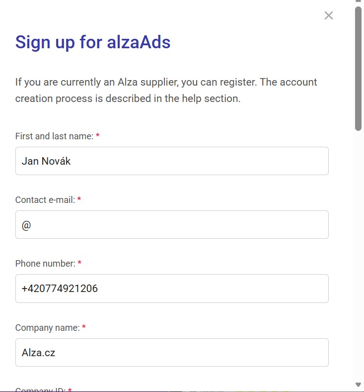 Registration form