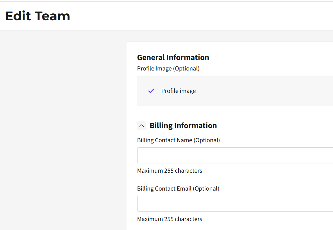 Editing team and billing contacts