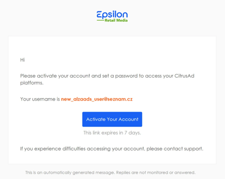 Account activation email