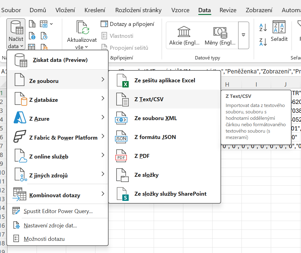 Import CSV v MS Excel