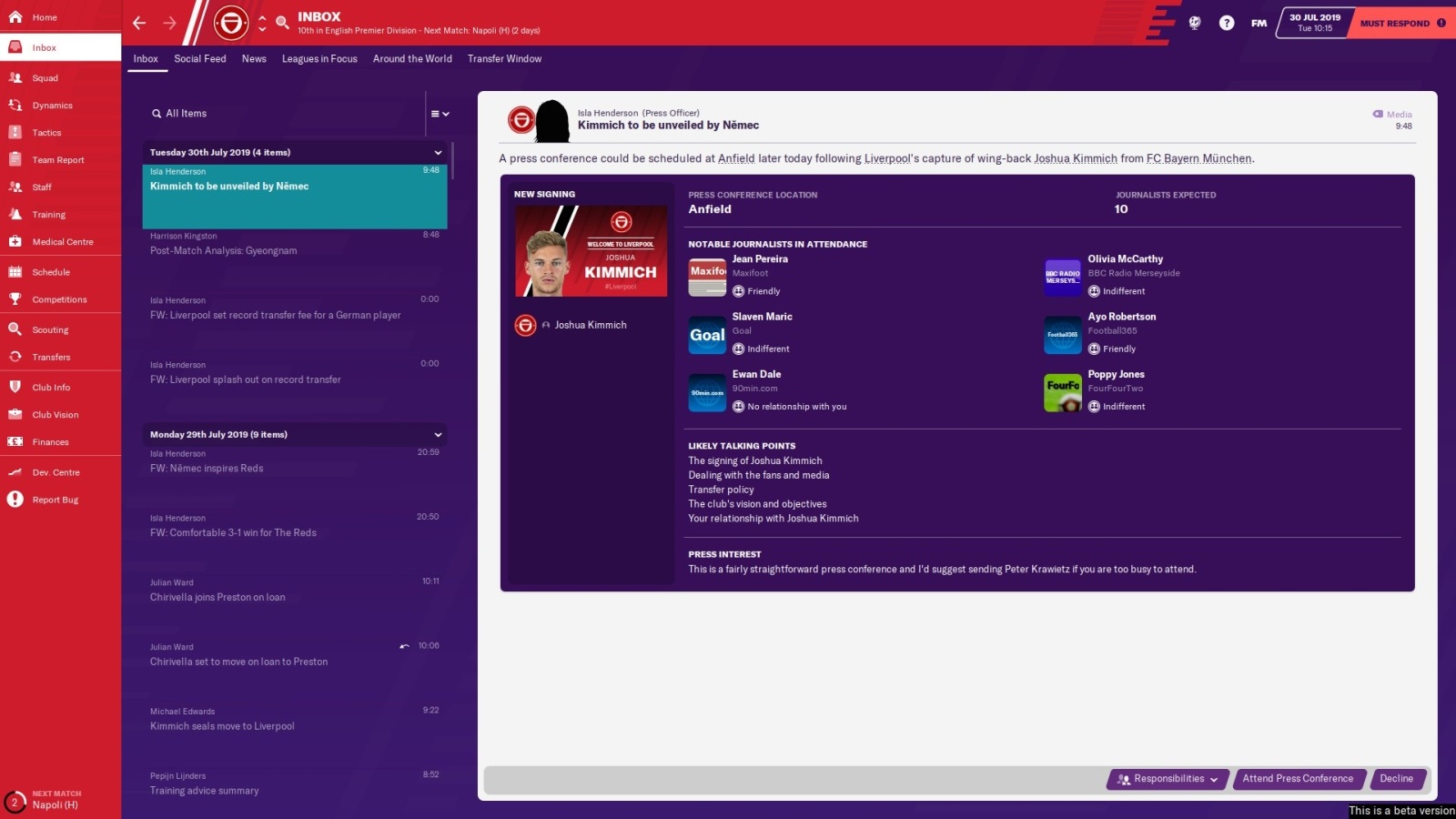 Football Manager 2020; gameplay: konference