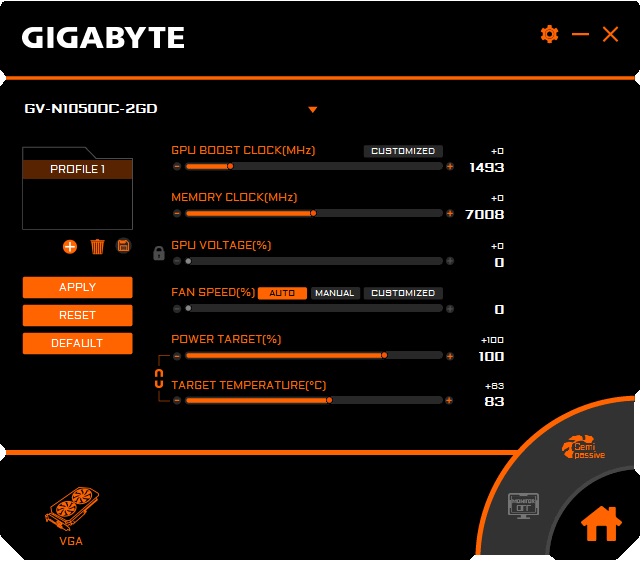 Gigabyte GTX 1050 OC 2G Graphics Engine Professional mode