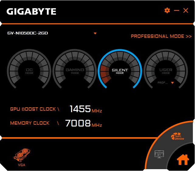 Gigabyte GTX 1050 OC 2G Graphics Engine Silent mode