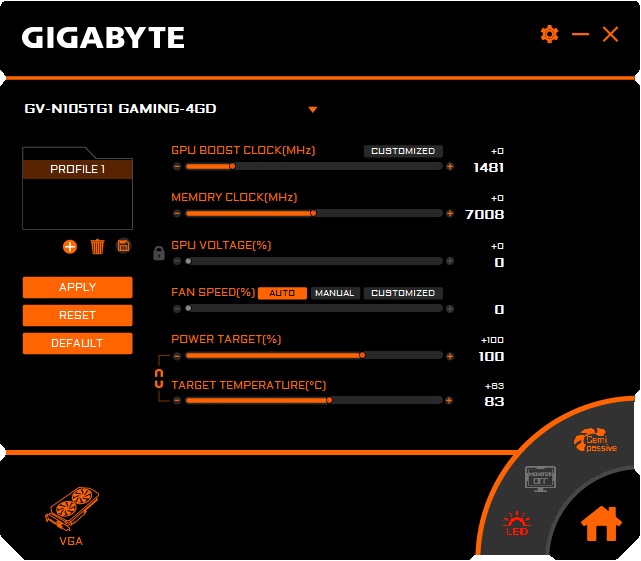 Gigabyte GTX 1050 Ti G1 Gaming Graphics Engine Professional mode