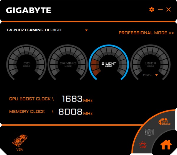 Gigabyte GTX 1070 Ti Gaming 8G Graphics Engine Silent mode