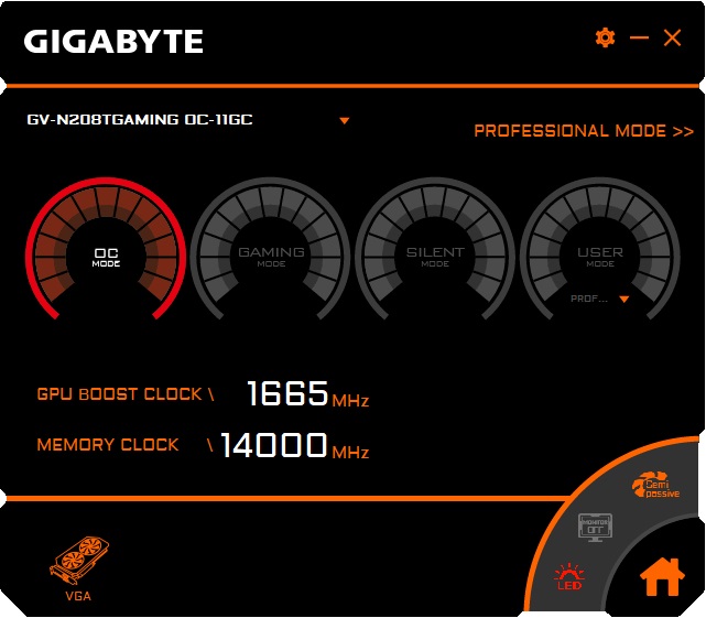 Gigabyte RTX 2080 Ti Gaming OC 11G Graphics Engine OC mode