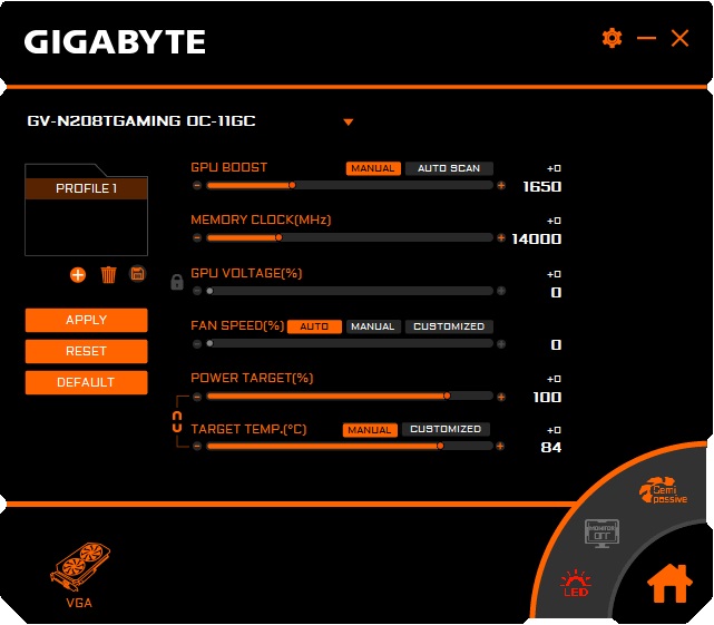 Gigabyte RTX 2080 Ti Gaming OC 11G Graphics Engine Professional mode