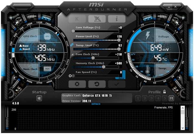 Přetaktování Inno3D iChill GTX 1070 Ti X3 V2; Afterburner