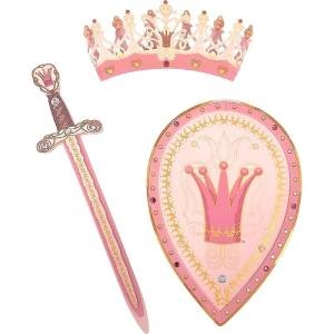 Růžový štít, meč a koruna pro královnu