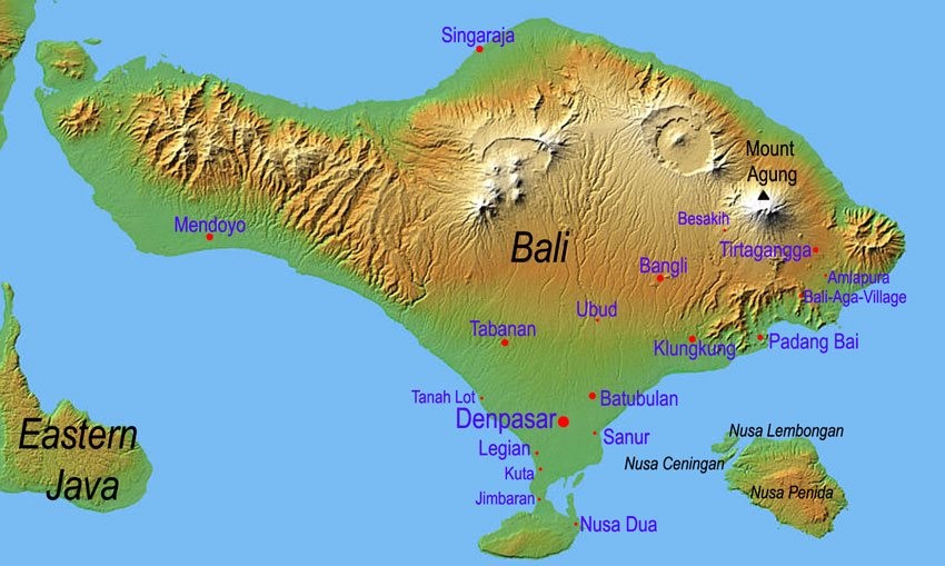 Mapa ostrova Bali