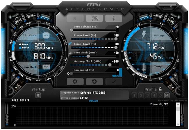 Přetaktování MSI RTX 2080 Gaming X TRIO; Afterburner