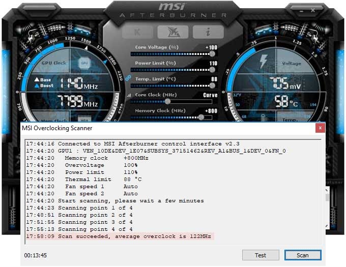 Přetaktování MSI RTX 2080 Ti Gaming X TRIO; Afterburner