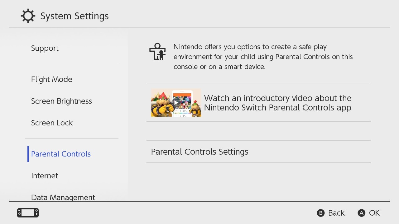 Rodičovská kontrola Nintendo Switch; screenshot: Parental Controls