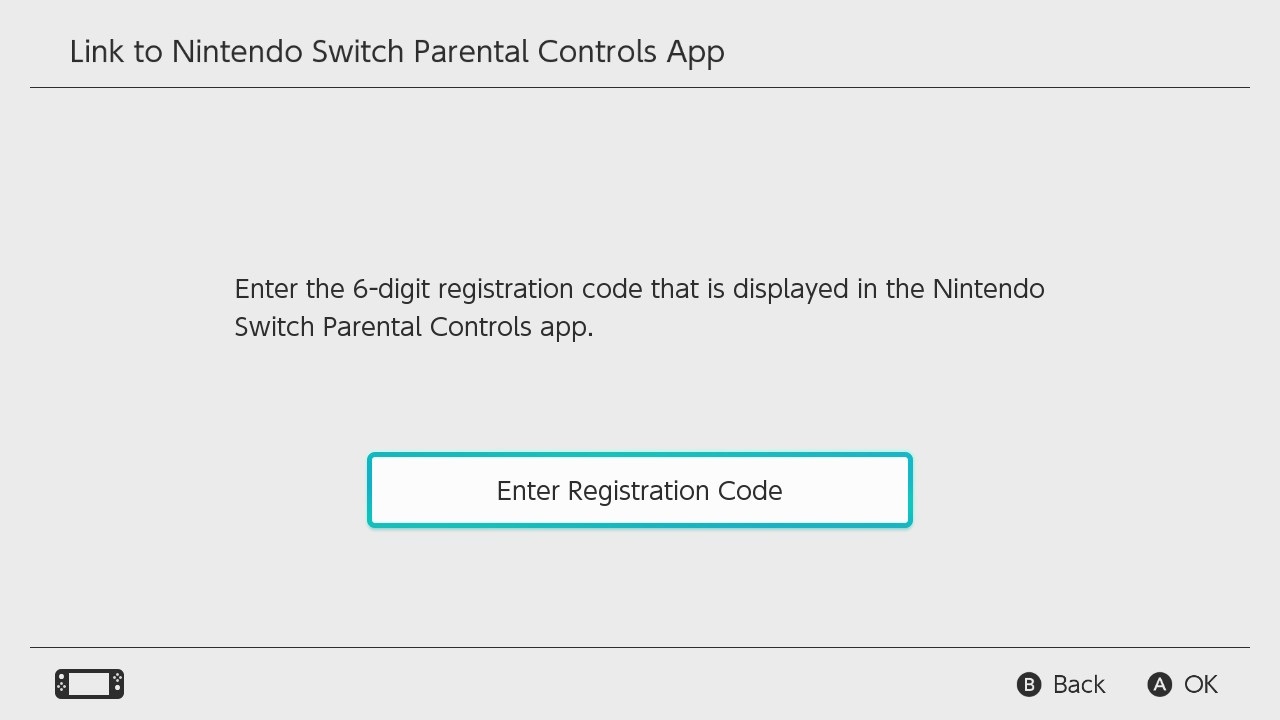 Rodičovská kontrola Nintendo Switch; screenshot: zadat kód