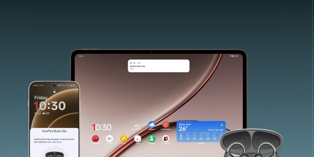 Šedá sluchátka OnePlus Buds Clip se připojují k telefonu a tabletu