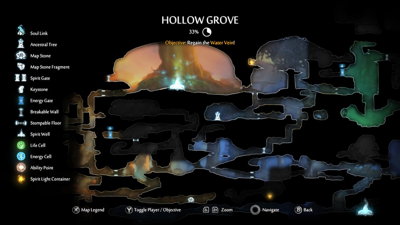 Ori and the Blind Forest; gameplay: náhlá mapa