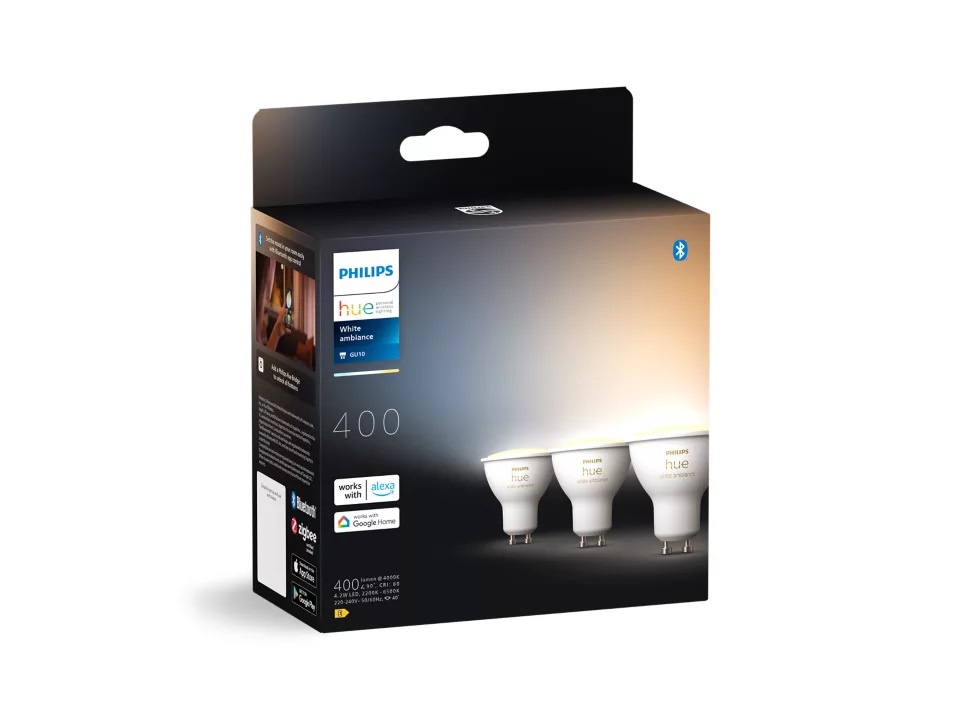 LED žárovka Philips Hue White Ambiance 4,3 W s paticí GU10, 3 ks v balení