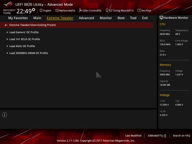 Overclocking profiles