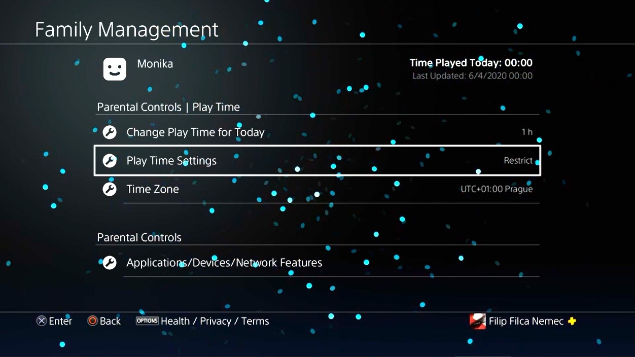Rodičovská kontrola PlayStation 4; screenshot: family management