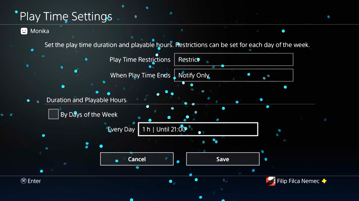 Rodičovská kontrola PlayStation 4; screenshot: nastavení délky hraní