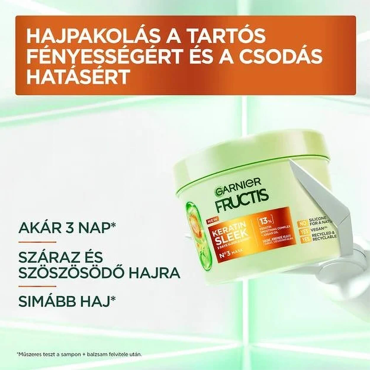 GARNIER Fructis Keratin Sleek Hajmaszk Száraz és göndör hajra 370 ml