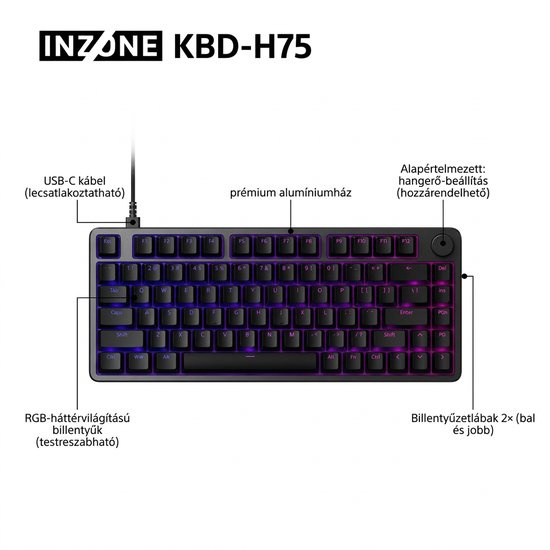 Sony INZONE KBD-H75 gaming billentyűzet RGB-háttérvilágítással