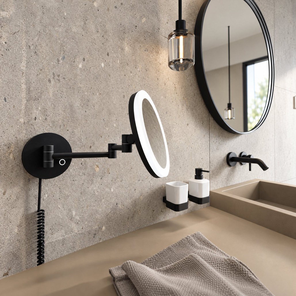 Cosmetic Mirror Nimco LED Cosmetic Mirror Backlit Black Round – Touch ZK-20265-90.
