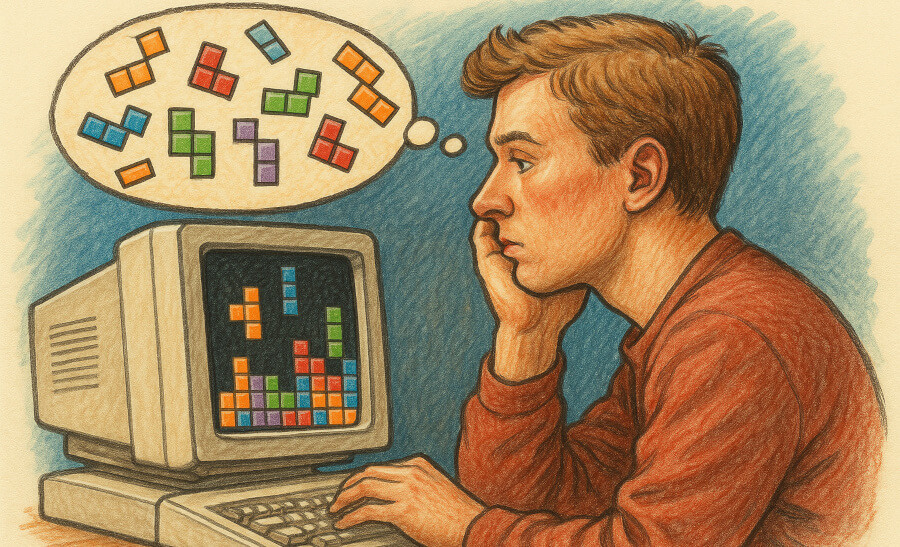 Tetris, počítačová hra, programování, student, PC