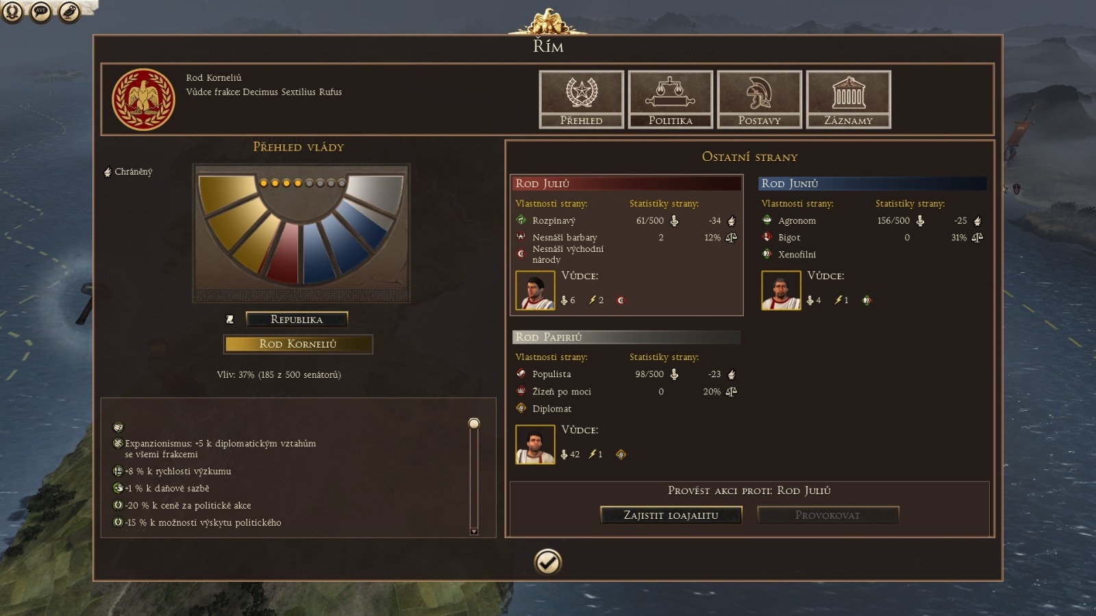 Total War: Rome II; screenshot: politika