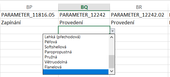 Základní parametry k vyplnění: Parametr s hodnotou