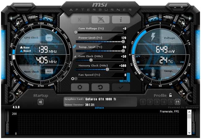Přetaktování Zotac GTX 1080 Ti AMP! Edition; Afterburner